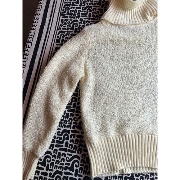 Vintage Sweater 70s Top, turtleneck knit, Retro White Cream, Turtleneck - Picture 1 of 6